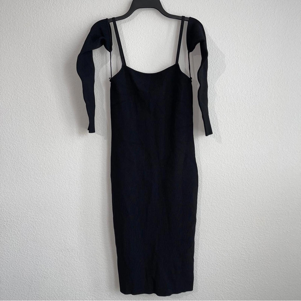 Alice+Olivia Evia Fitted Spaghetti Strap Dress in Black, Size L NWT Retail $465