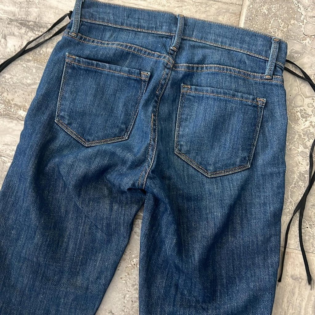 FRAME Le Skinny de Jeanne Jeans with Side Lace-Up Detail Jeans in Blue, Size 24