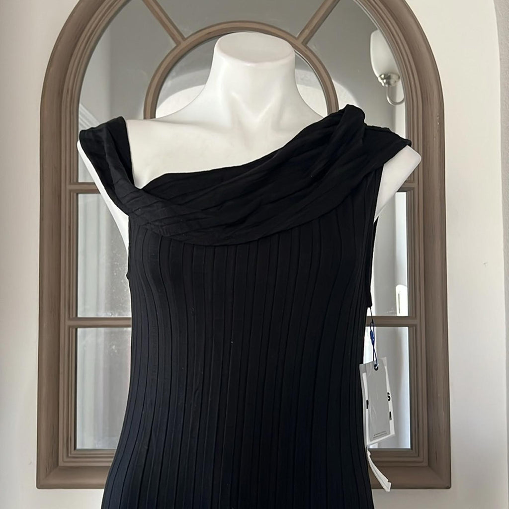 Simon Miller Asymmetric Wide Rib Maxi Dress in Black, Size L New w/Tag