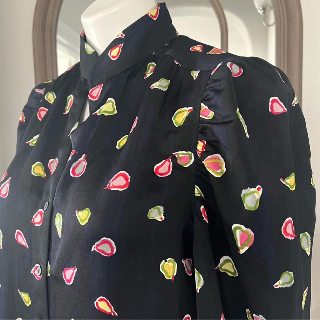 Nic+Zoe Party Pears Button Front Top, Black Mul Size S New w/Tag Retail $148