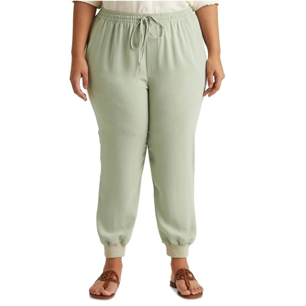 Lauren Ralph Lauren Green Drawstring Crepe Cuffed Pants Plus Size 18W NWT $155