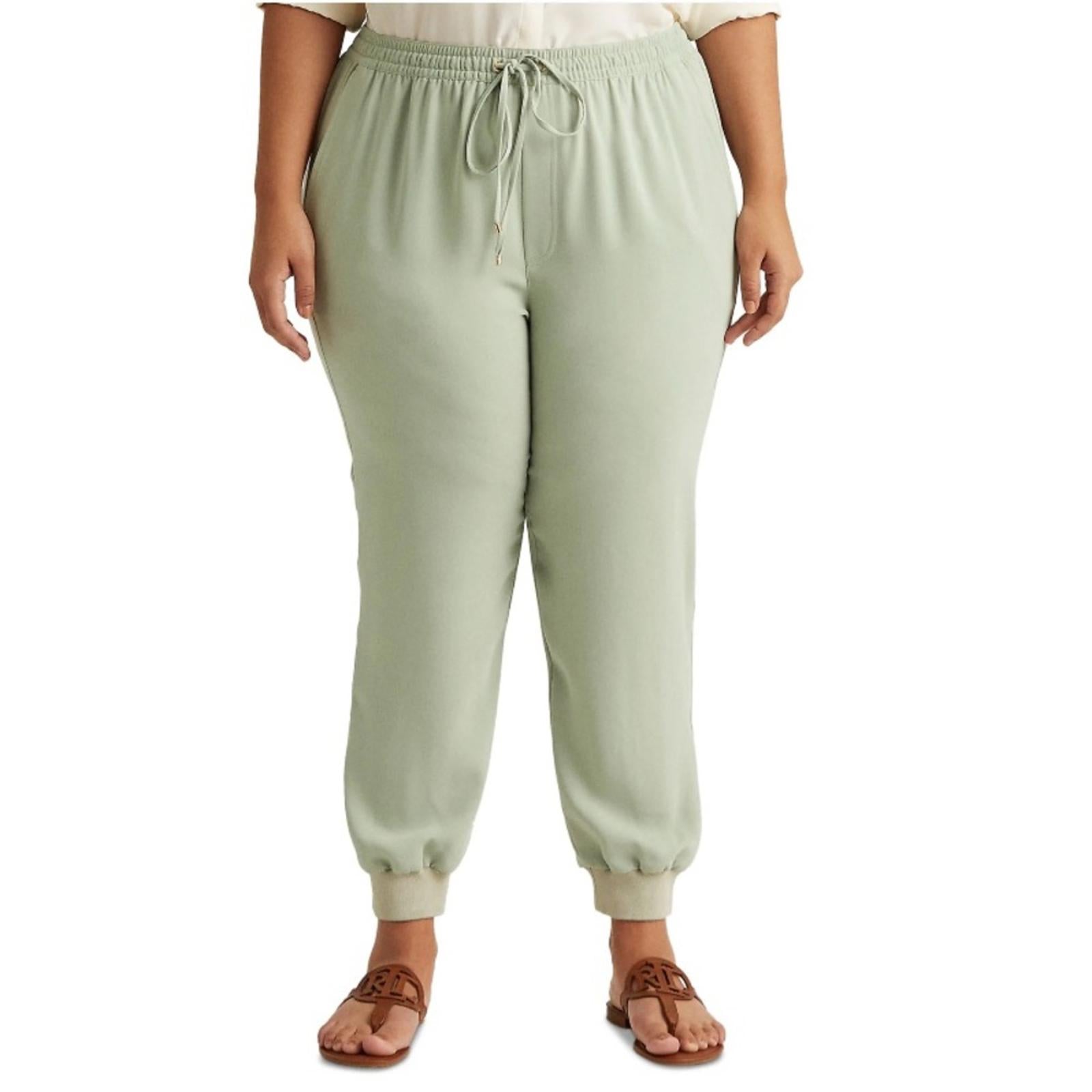 Lauren Ralph Lauren Green Drawstring Crepe Cuffed Pants Plus Size 18W NWT $155