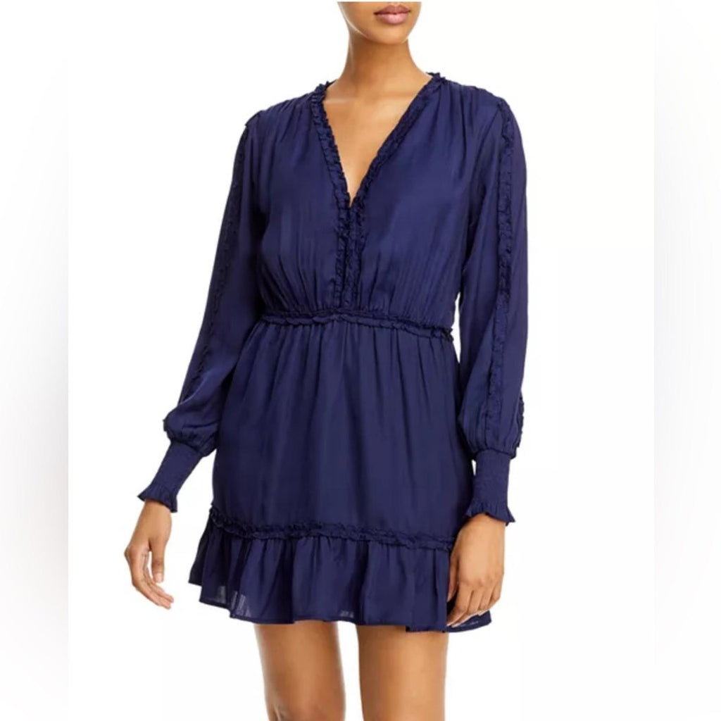 AQUA Ruffled V-Neck Dress in Navy, Size XL NEW w/Tag