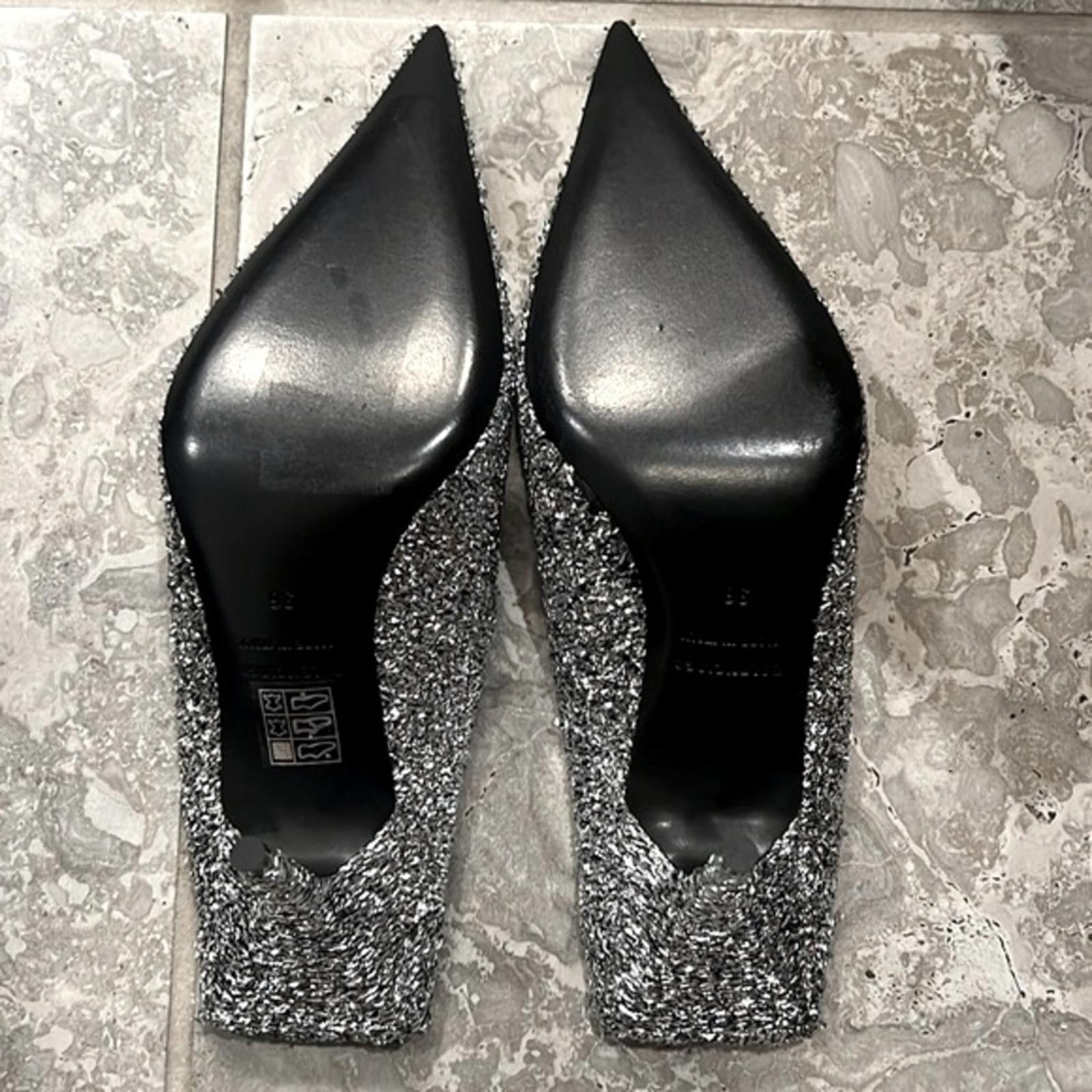 Balenciaga Knife Glitter High Heel Mules in Silver Titanium Size 36 New in Box