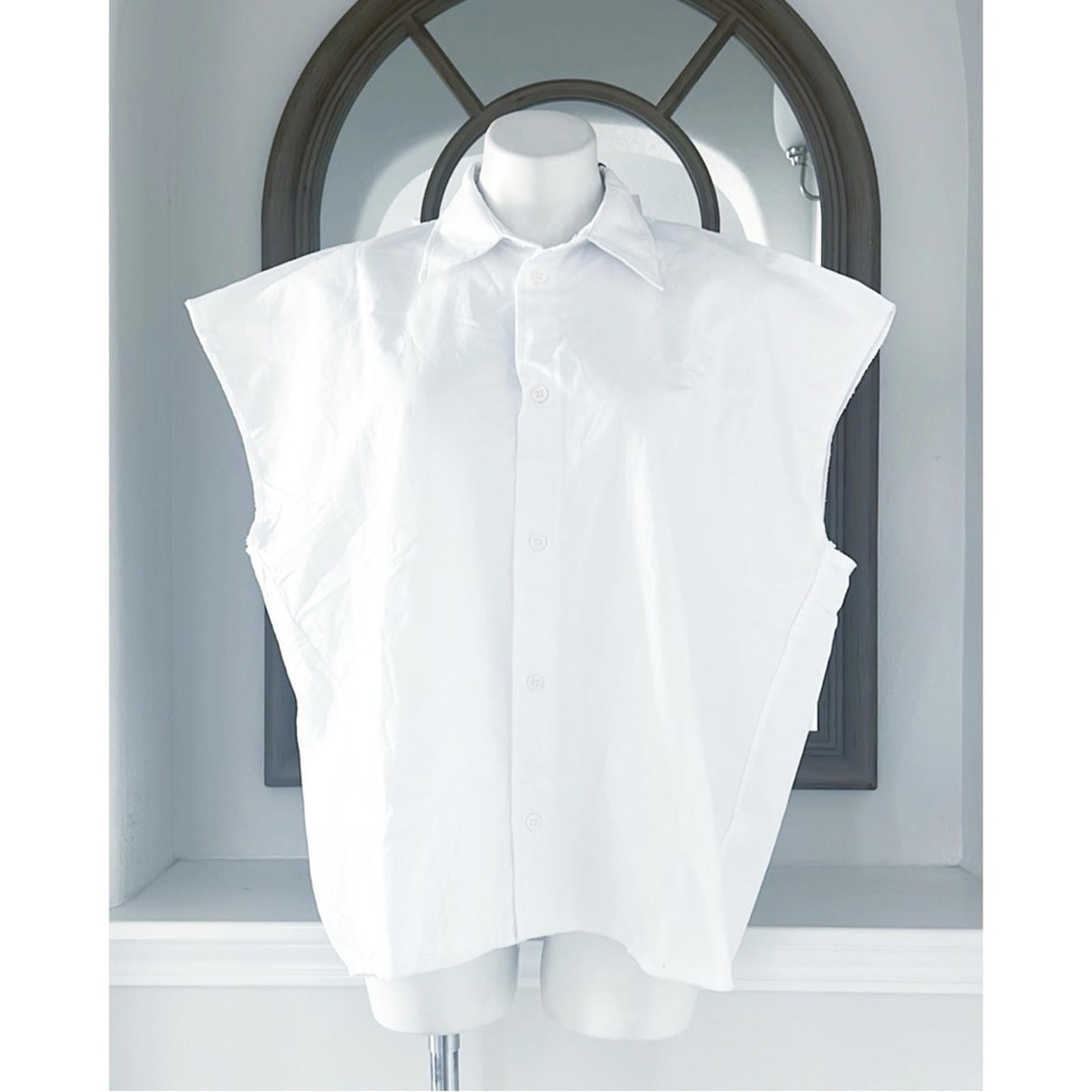 ZARA White Denim Button Up Sleeveless Shirt, Size L New w/Tag