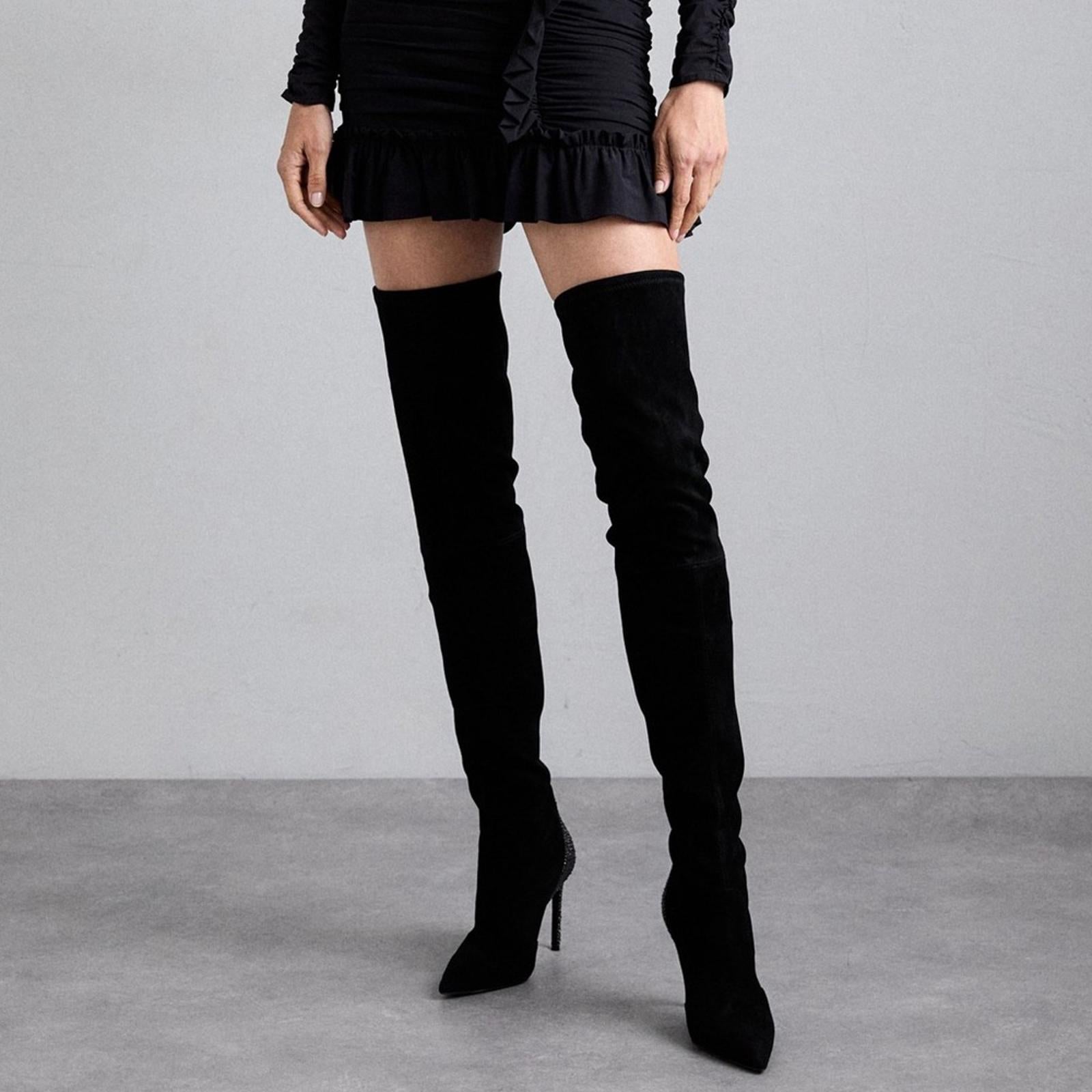 Stuart Weitzman UltraStuart100 Over The Knee Boots Suede Black Size 7 NEW in Box