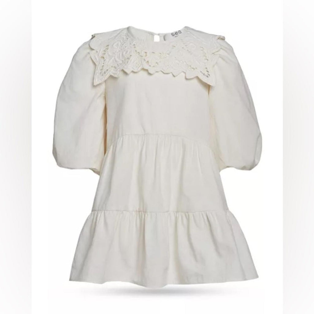 SEA Anita Puff Sleeve Dress Linen-blend in Cream, Size 6Y New w/Tag Retail $165
