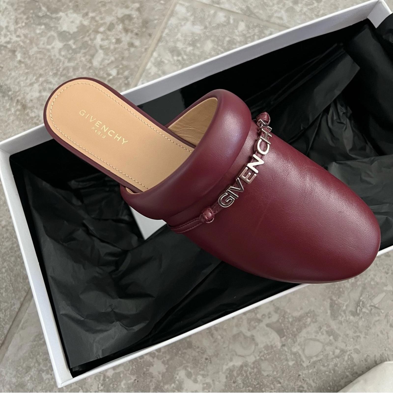 Givenchy Elba Slippers, 100% Lamb Leather Mules in Burgundy, Size 36 New in Box