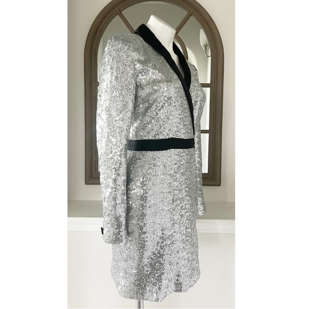 Rachel Zoe Meryl Sequin Faux Wrap Dress in Silver, Size 6 New w/Tag $345