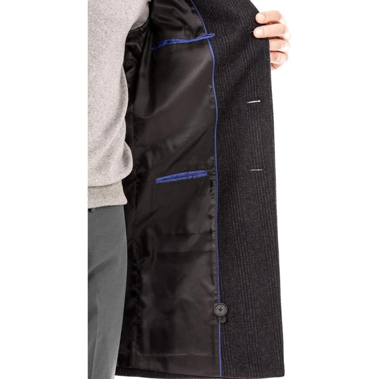 Calvin Klein Men’s Malibu Slim-Fit Charcoal Plaid Overcoat, Size 48 R NWT $495