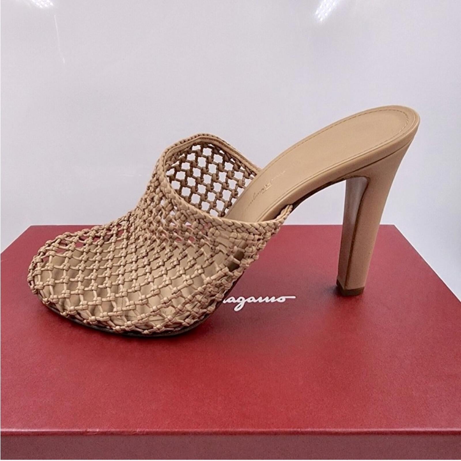 NEW Salvatore Ferragamo Ellas X5 Evening Woven Heels, Clogs Size 6 Retail $1,050