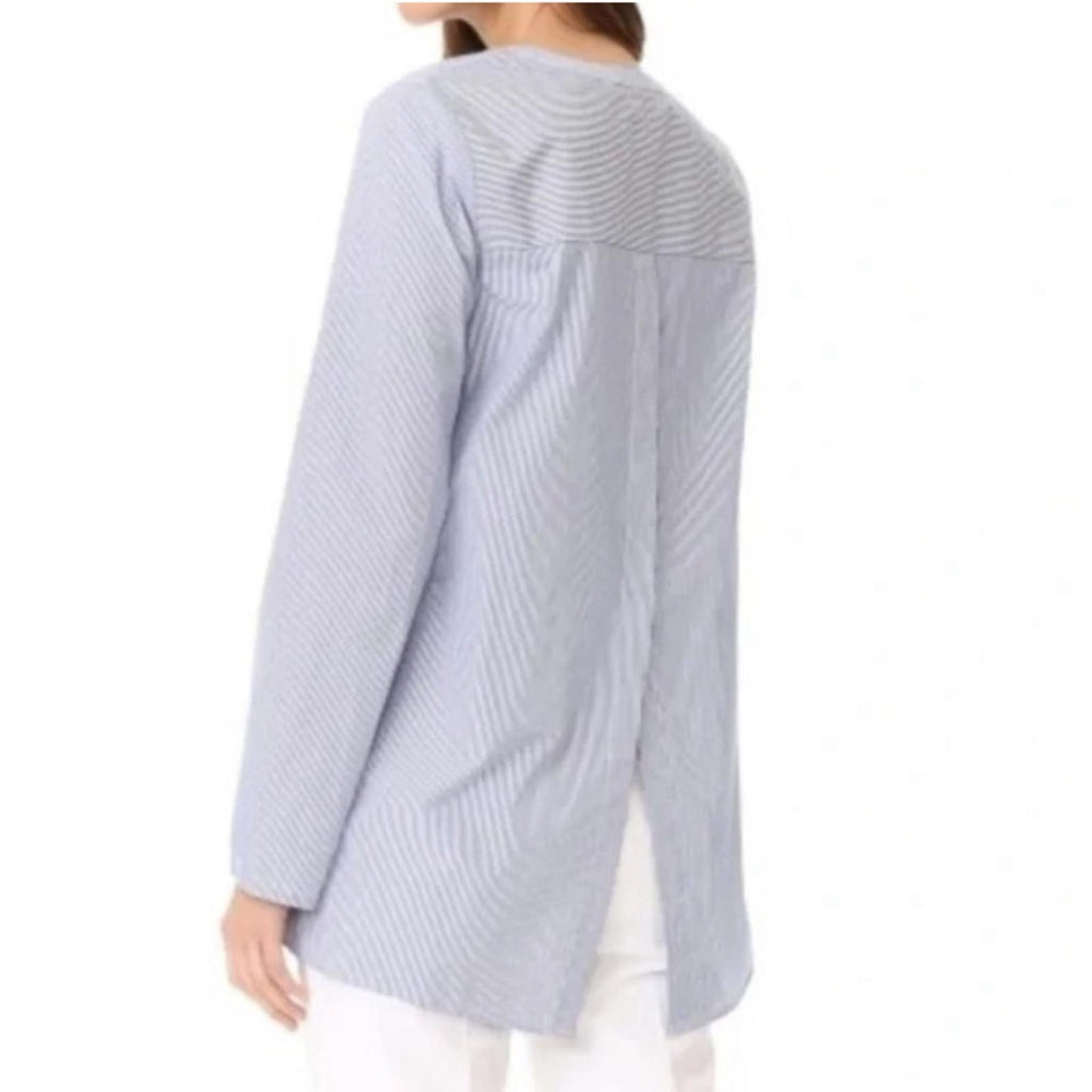 Theory Ofeliah Taff Striped Top, Blue/White Size L Retail