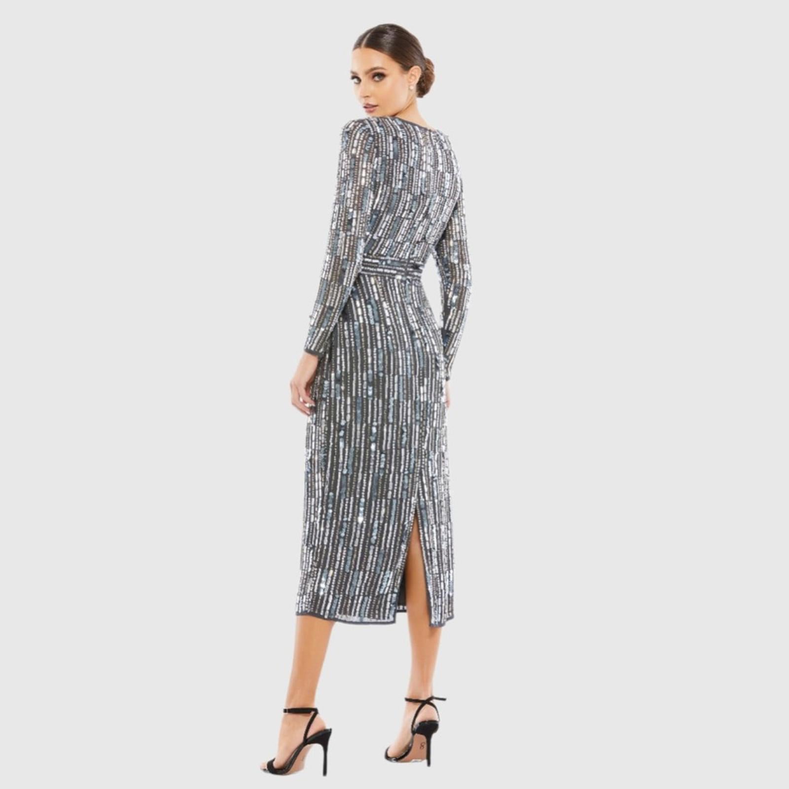 Mac Duggal Embellished High Neck Long Sleeve Fitted Dress Size 8 NEW Retail $458
