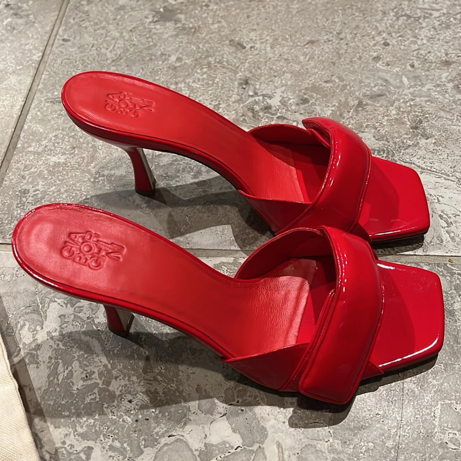 Gia Borghini Alodie Patent Leather Mules/Sandals in Red Size 41 NEW +DustBag