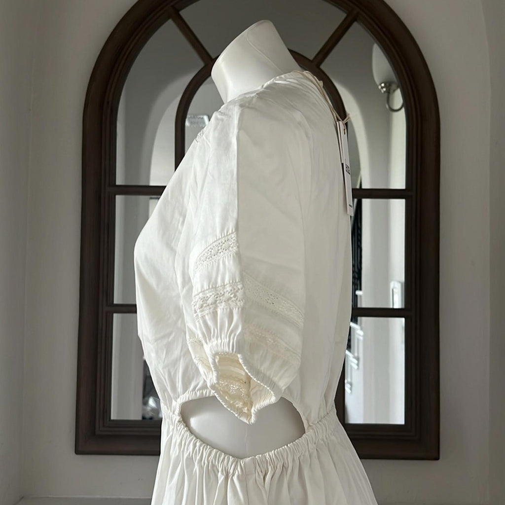 Leota Michelle Lace Trim Poplin Midi Dress, White Size L New w/Tag
