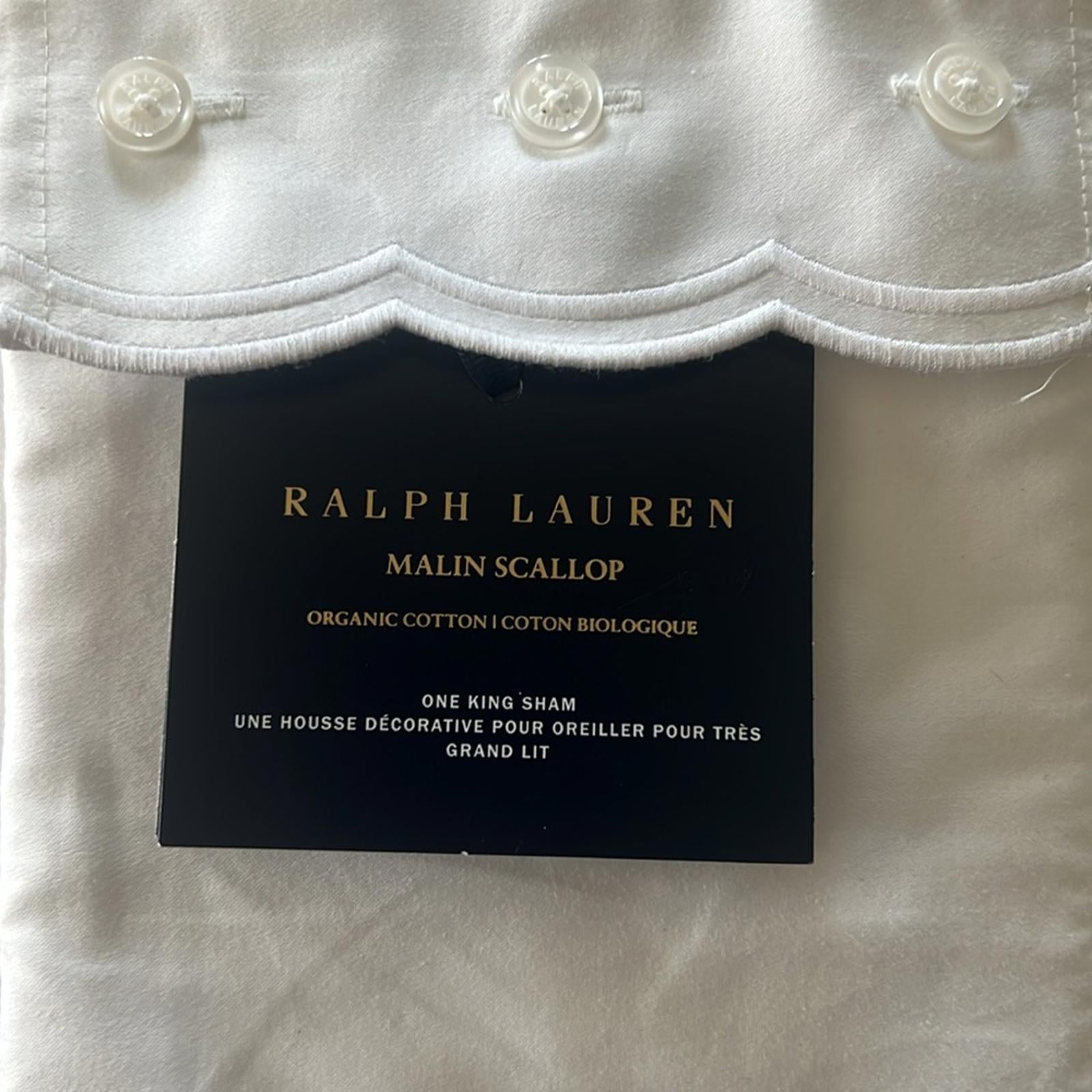 Ralph Lauren Malin Scallop Organic Cotton King Sham in Studio White, NWT $225