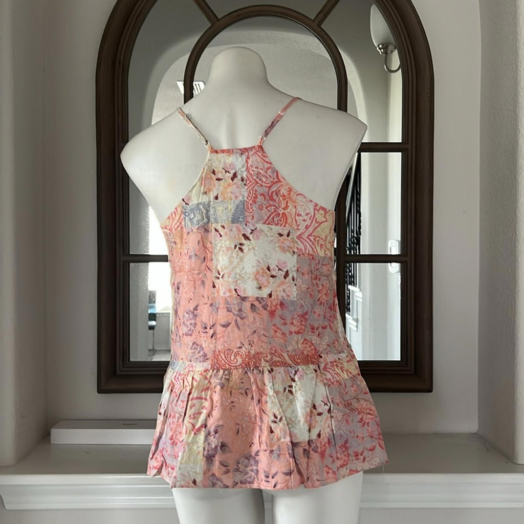 NEW Maisie Nordstrom Patchwork Floral Paisley Tank Top, Pink Blush Size XS