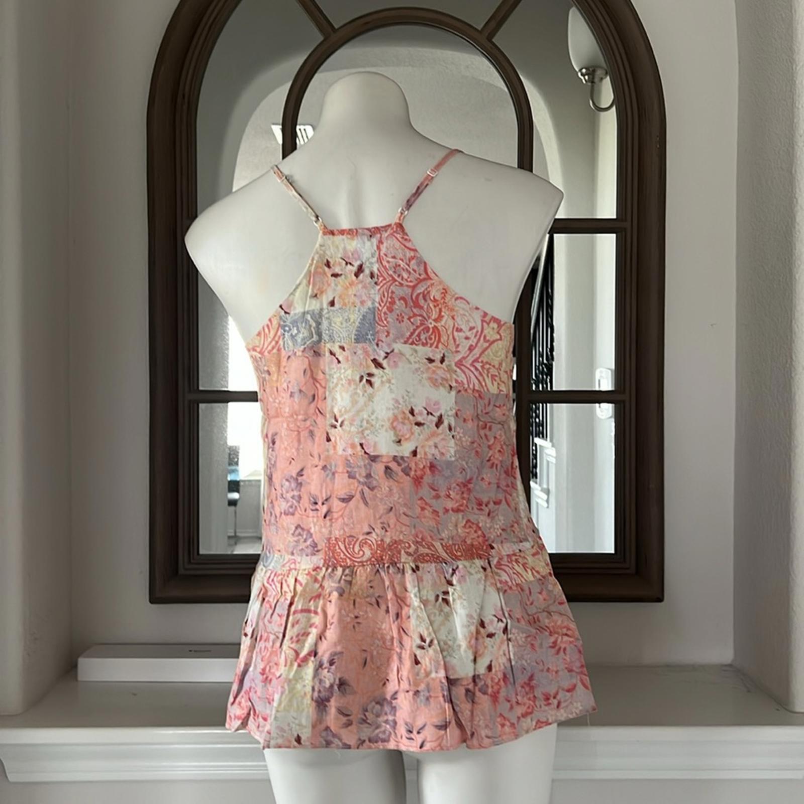 NEW Maisie Nordstrom Patchwork Floral Paisley Tank Top, Pink Blush Size XS