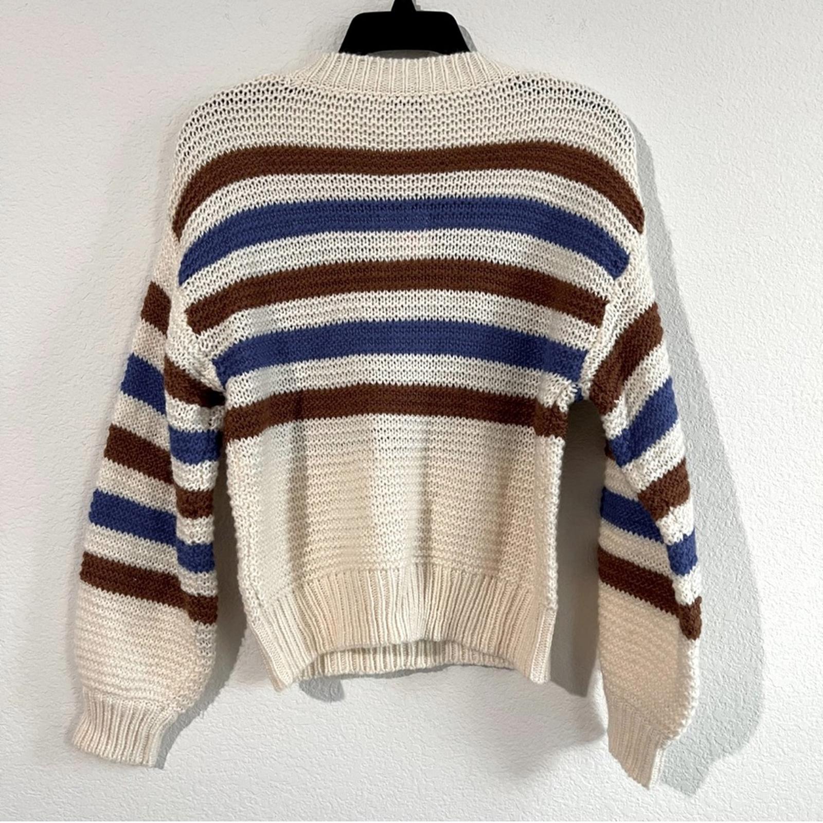 Lucy Paris Dominic Striped Crewneck Sweater in Cream/Brown/Blue Size XS NEW wTag