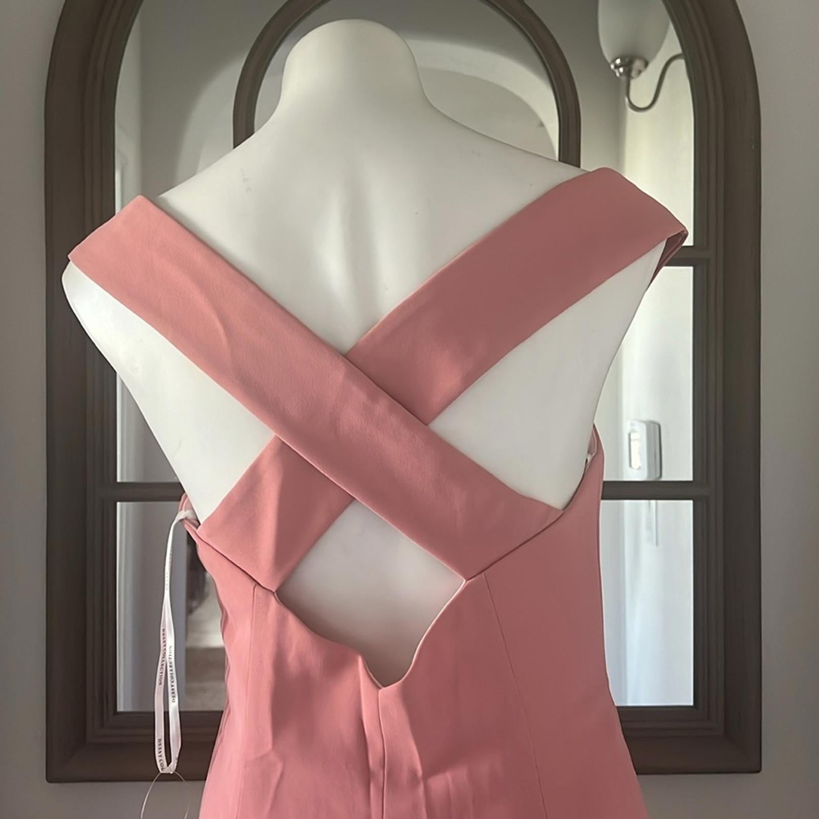 Dessy Collection Crepe Off-Shoulder Dress, Desert Rose, Size 8 New w/Tag $257