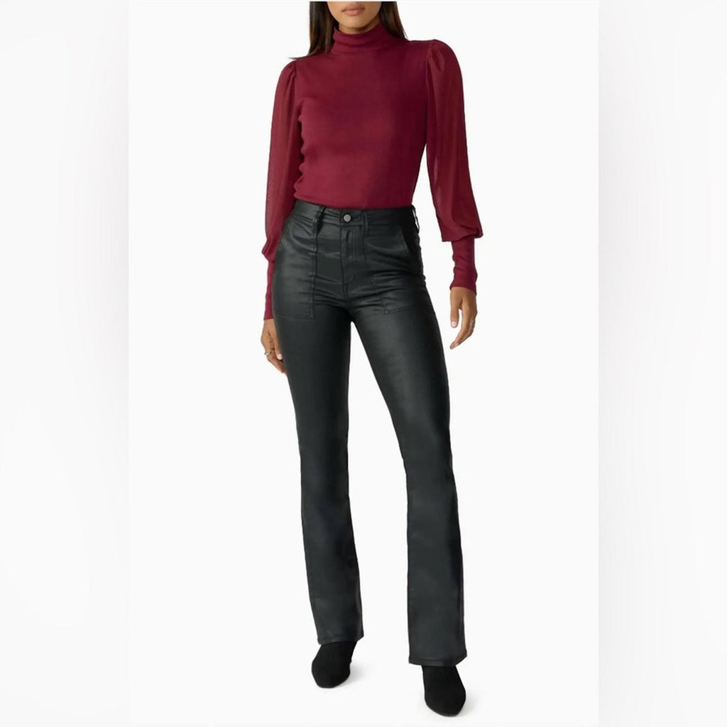 Anthropologie’s Sanctuary Birdy Twill Coated Flare Pants in Black, Size 32 NWT
