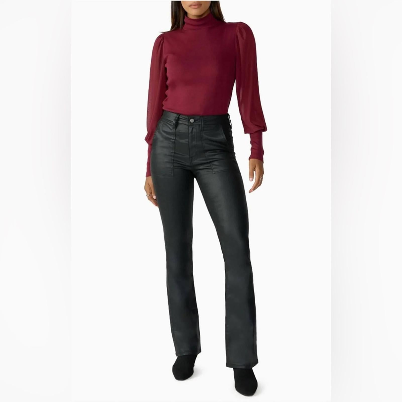 Anthropologie’s Sanctuary Birdy Twill Coated Flare Pants in Black, Size 32 NWT