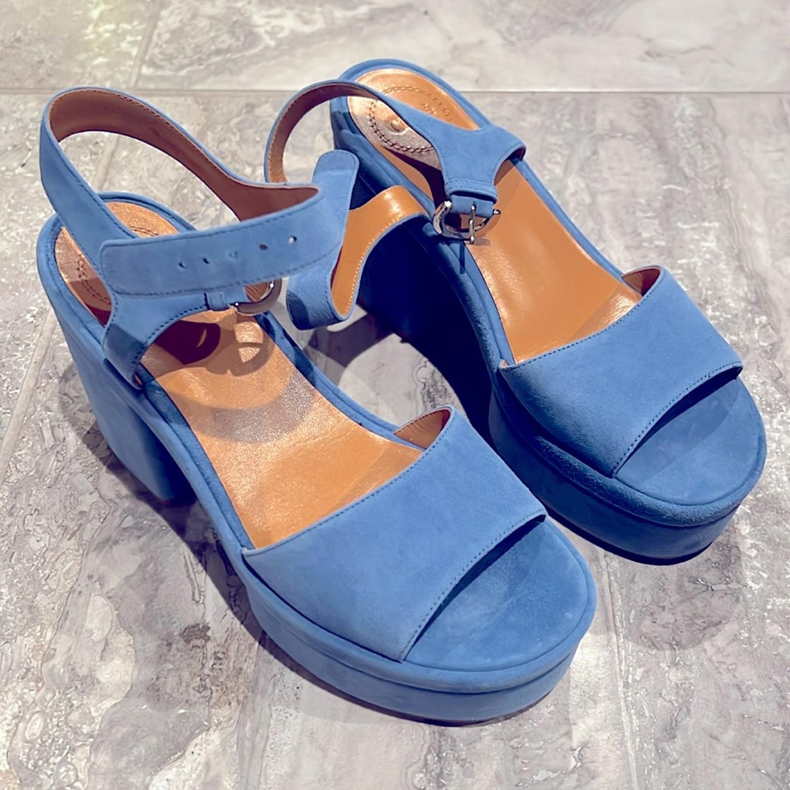 Chloé Odina Blue High Heel Platform Sandals, Size 38 NEW +2 DustBags