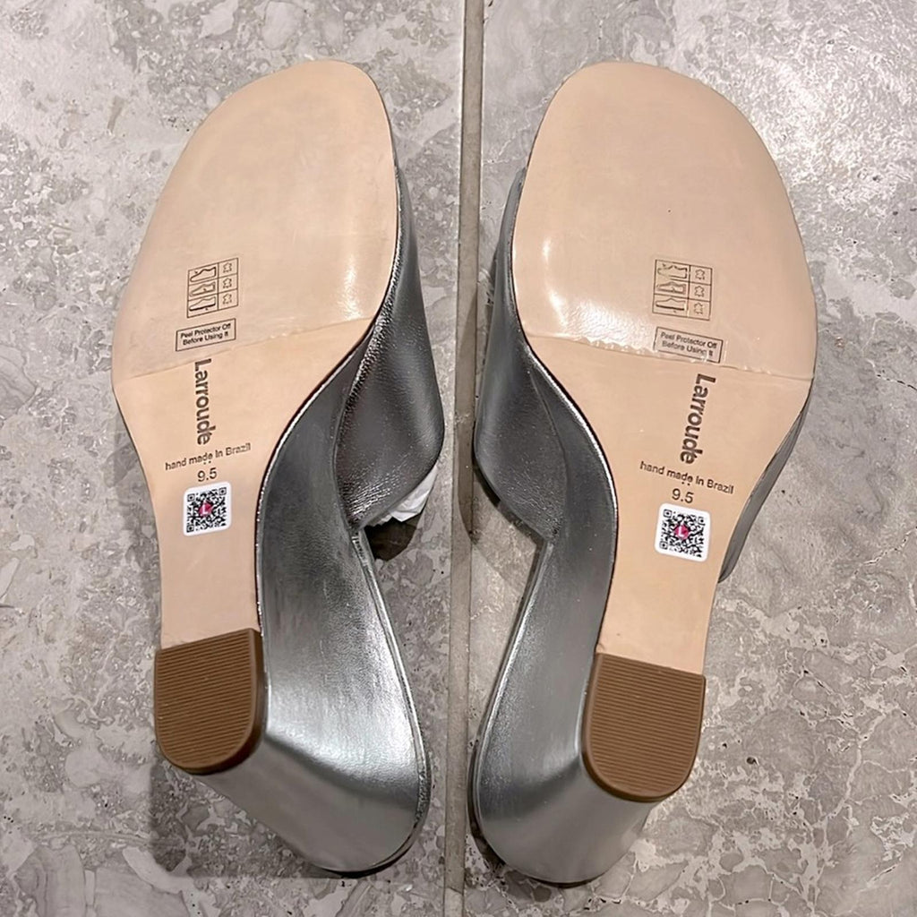 Larroude Jackie Wedge Heel Slide Sandals in Metallic Silver Size9.5 New +DustBag