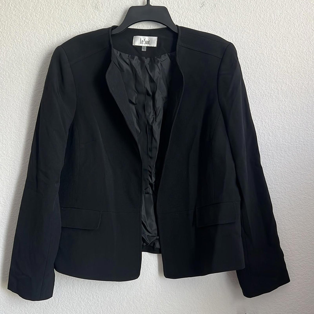 Le Suit Collarless Blazer in Black, Size 16, New with Tag