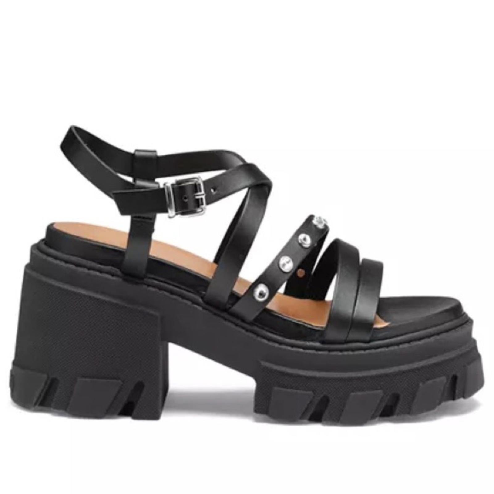 GANNI Women's Cleated Strappy Block Heel Sandals, Size 41 New in Box + Dust Bag