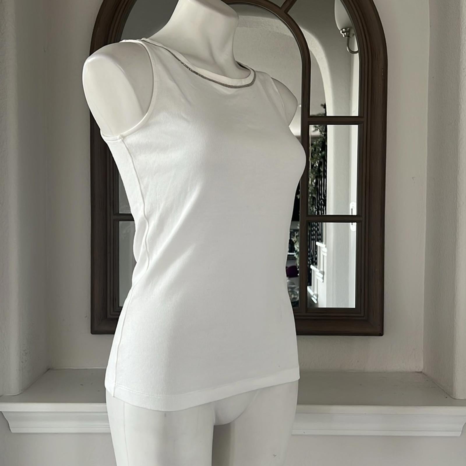 Fabiana Filippi Ball-Chain Trim Tank Top in White, Size XS New w/Tag
