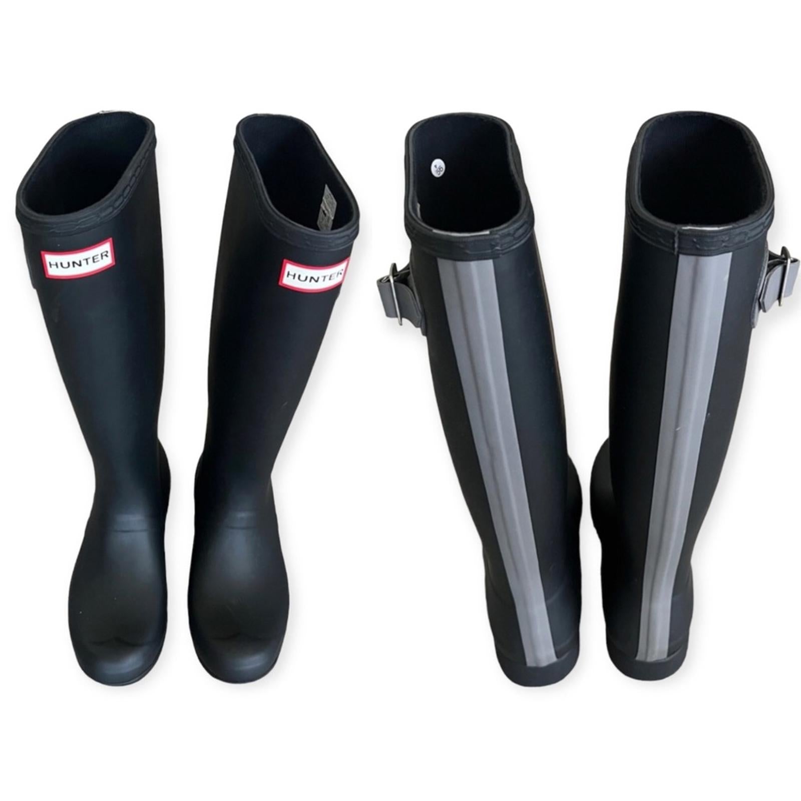 Hunter Tall Rain Boots in Black w/Grey Stripe, Size US7 EU38, New w/Tag