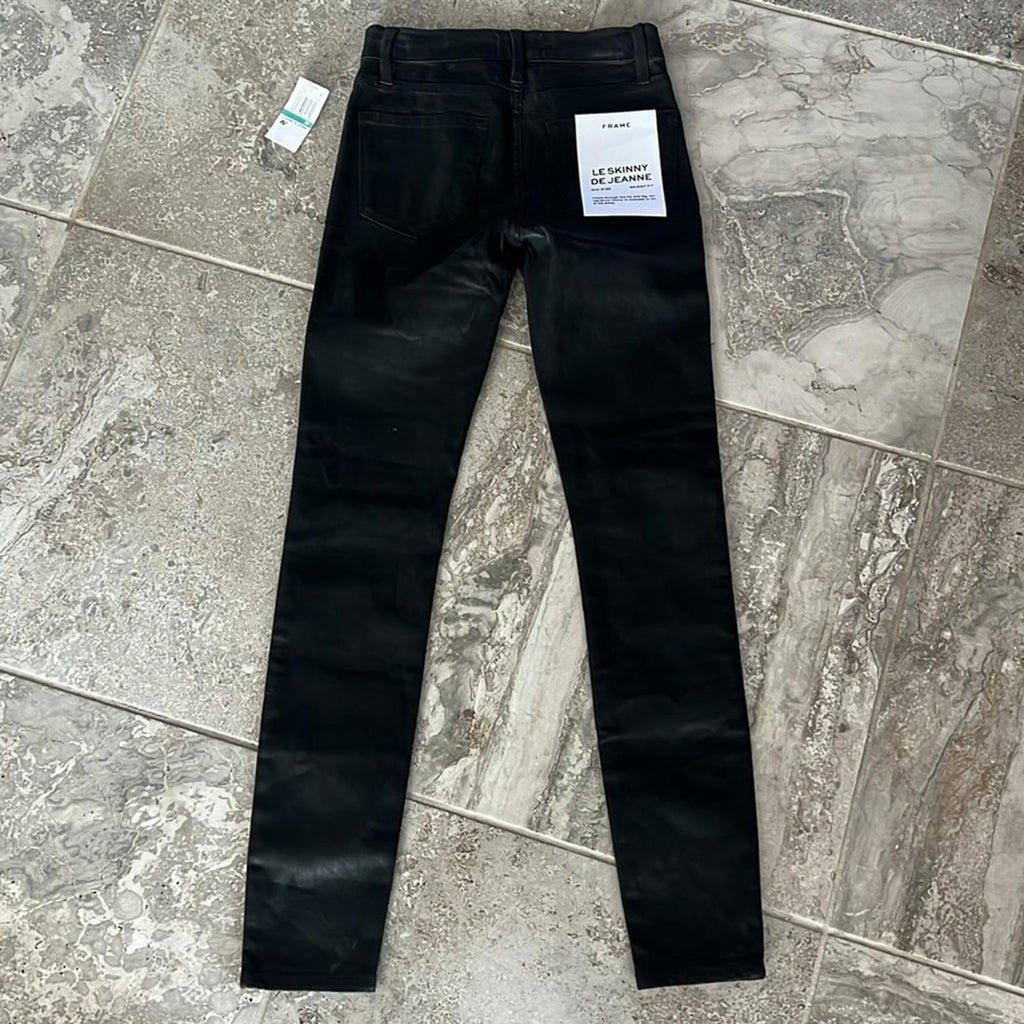 FRAME Le Skinny De Jeanne Jeans in Noir, Coated Denim Size 25 New w/Tag $238
