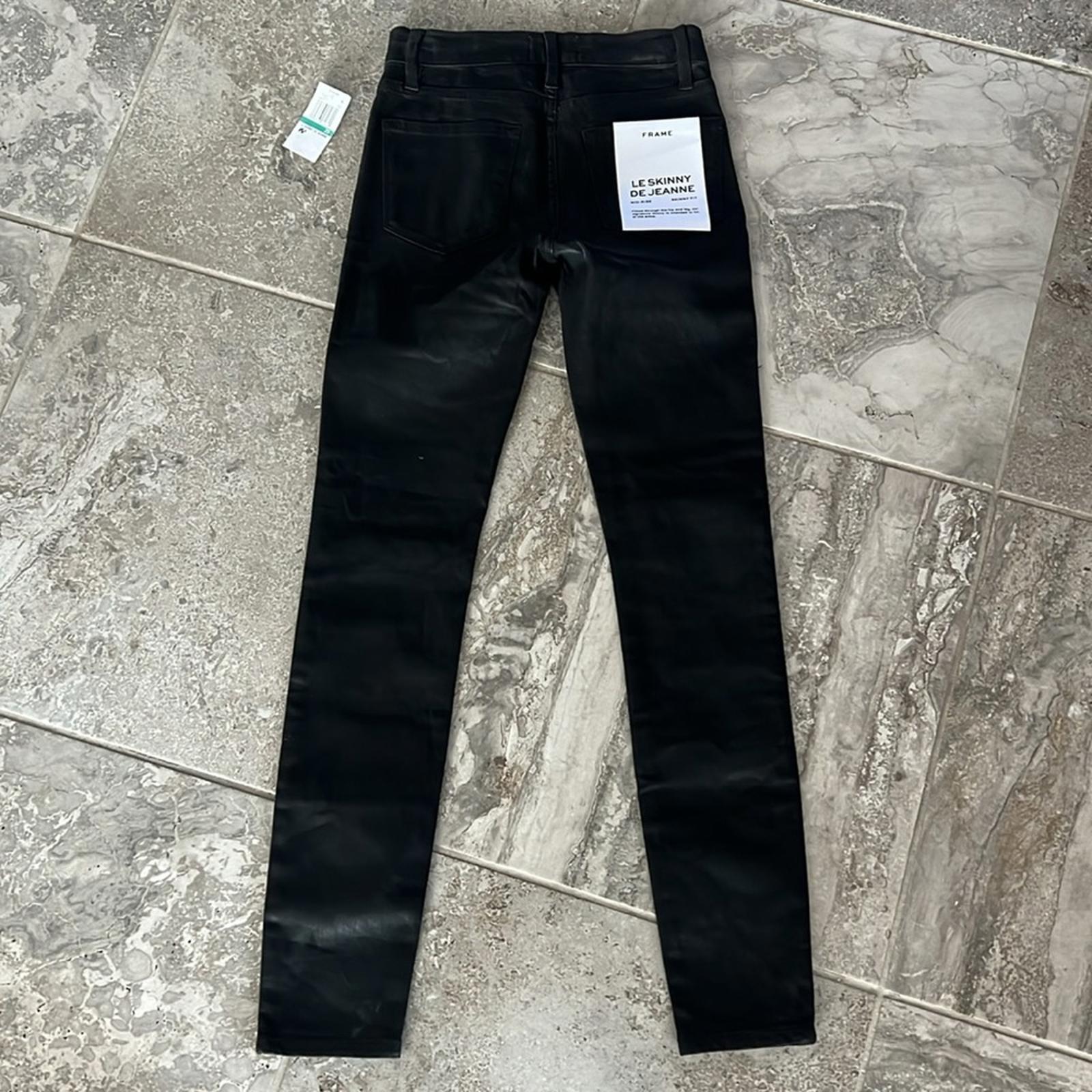 FRAME Le Skinny De Jeanne Jeans in Noir, Coated Denim Size 25 New w/Tag $238