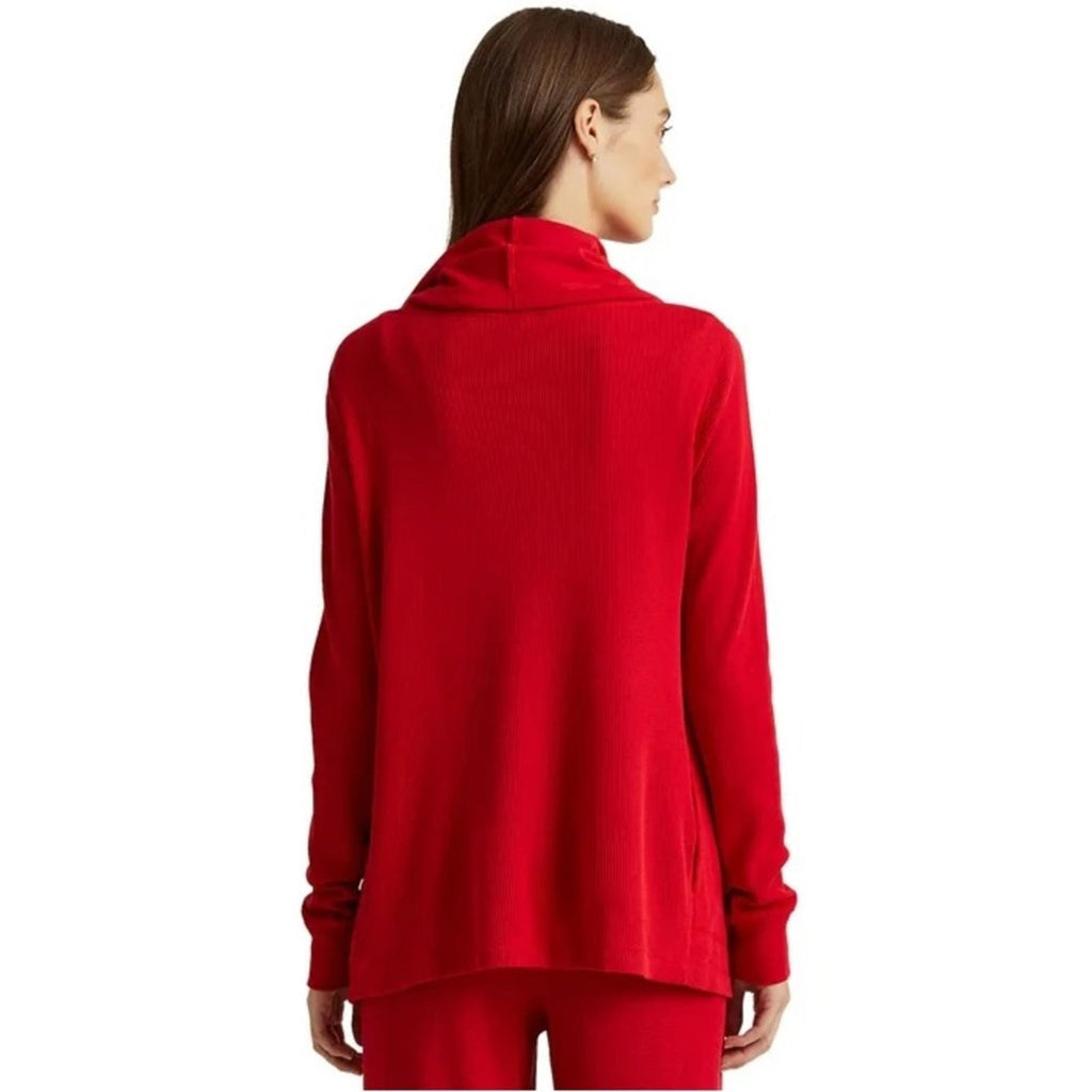 Lauren Ralph Lauren RED Thermal Tie Hooded Waffle Knit Cardigan Size XL NEW