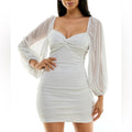 B. Darlin' Long-Sleeve V-Neck Ruched Bodycon Dress in White, Juniors Size XL NWT