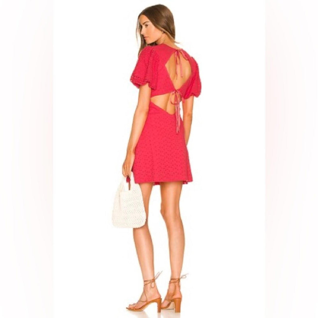 Free People Apricot Rose Eyelet Mini Dress in Strawberry Spritz, Size S NWT $138
