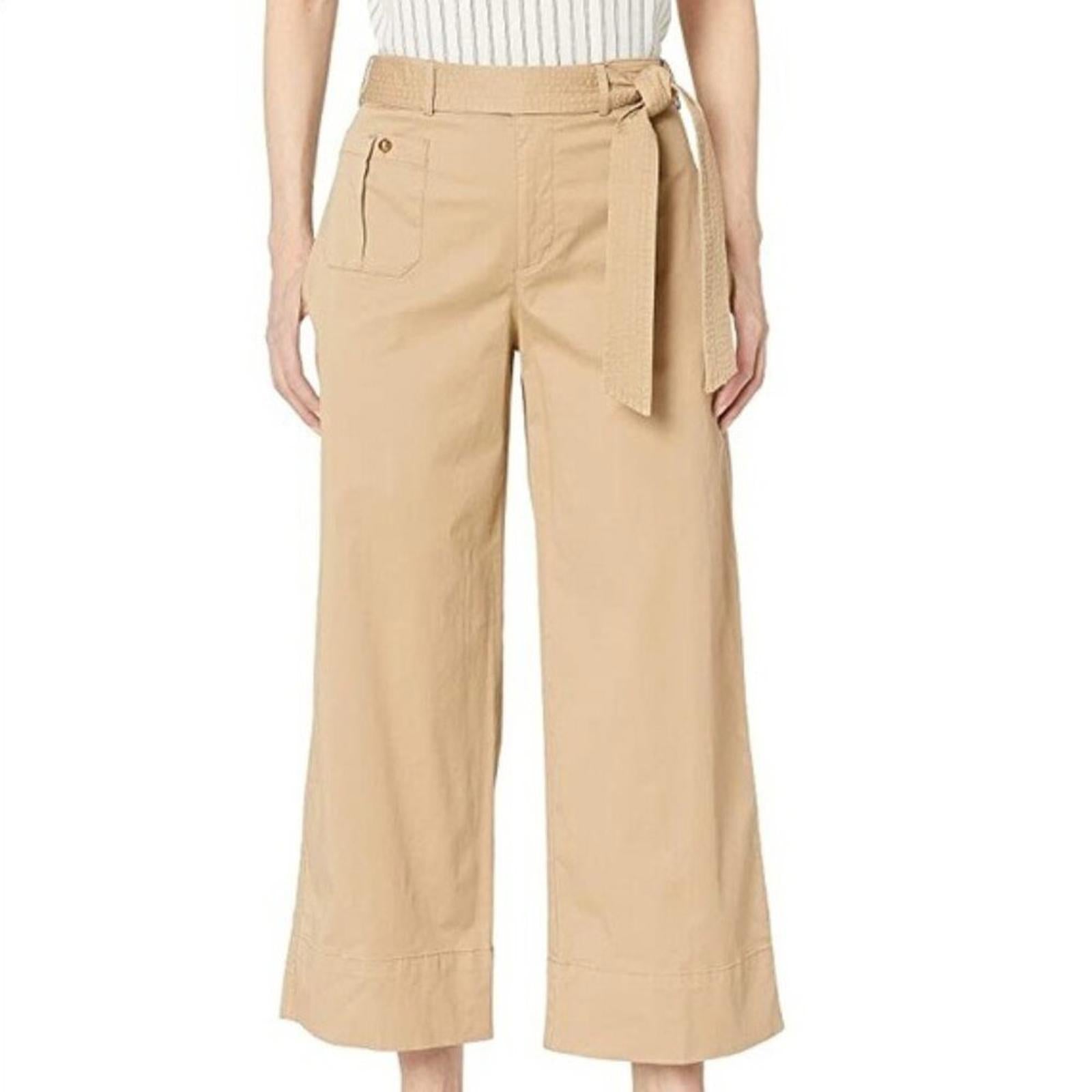 Lauren Ralph Lauren Twill Khaki Pants, High Waist Wide Leg Size 14 New w/Tag
