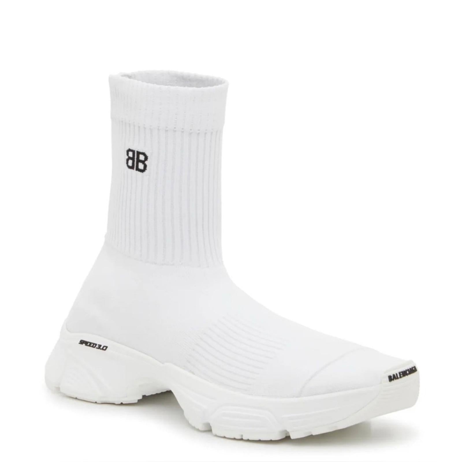 Balenciaga Speed 3.0 Knit High Top Sock Sneakers in White, Size 40 NEW in Box