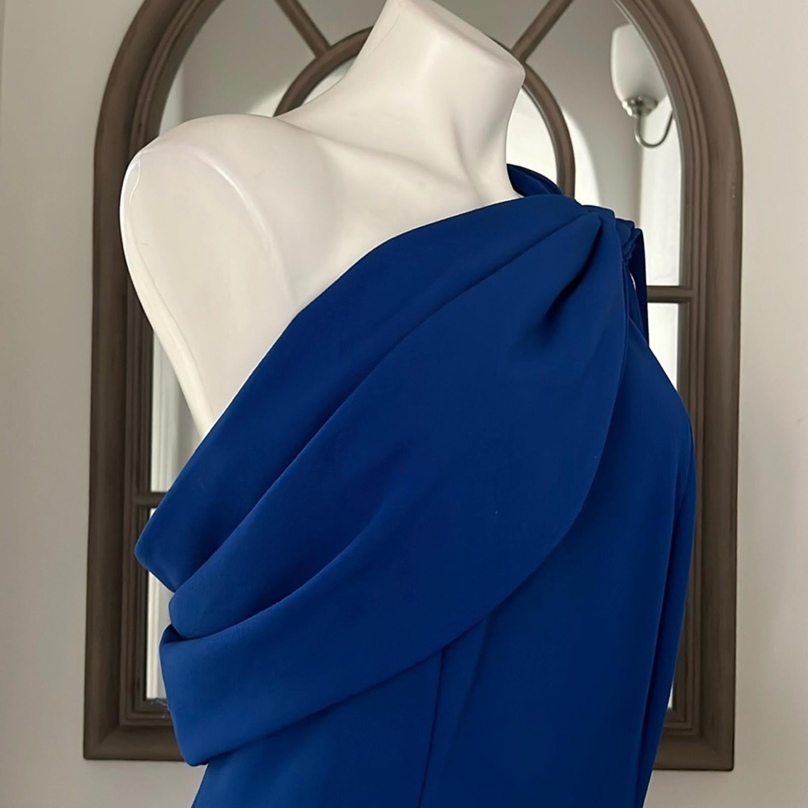 Tadashi Shoji Asymmetrically Pleated Formal Gown, Mystic Blue, Size XL EXCELLENT