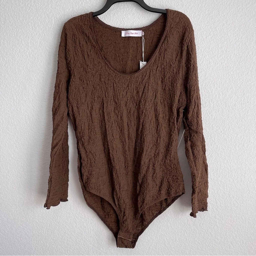 Lisa Says Gah BROWN Imani Scoop Neck Crinkle Bodysuit, Size 2X NEW w/Tag