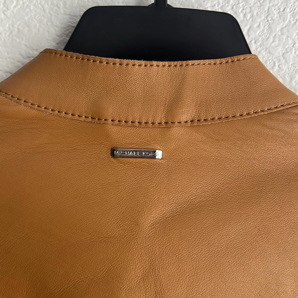 Michael Kors Men’s Nappa Leather Moto Jacket in Tan, NWT Size L $898