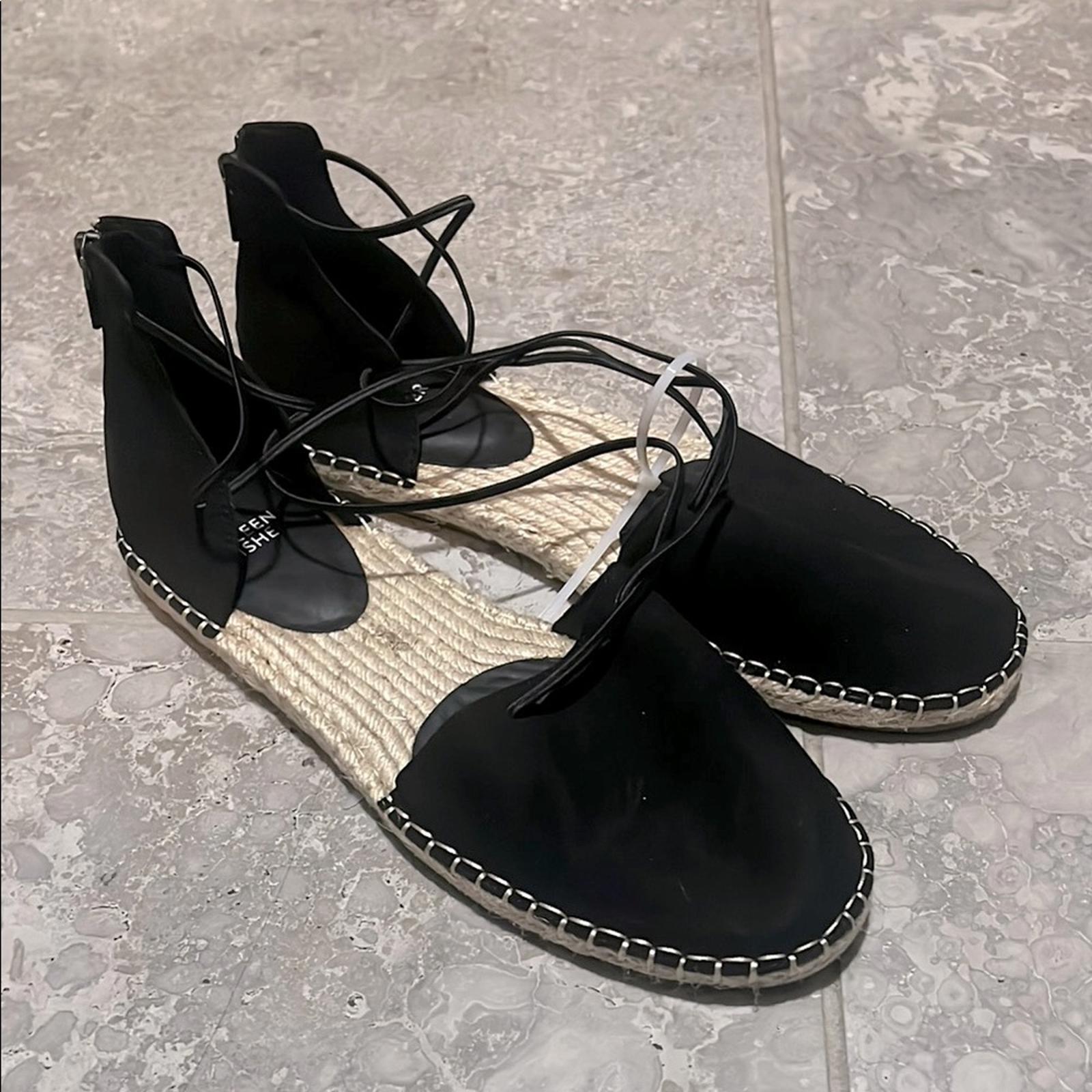Eileen Fisher Lace-Up Espadrille Black Sandals, Size 11 EXCELLENT! $160
