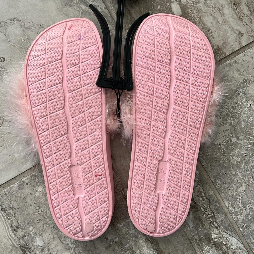 INC Faux-Marabou Slide Slippers in Pink , Size XL 11/12 New w/Tag