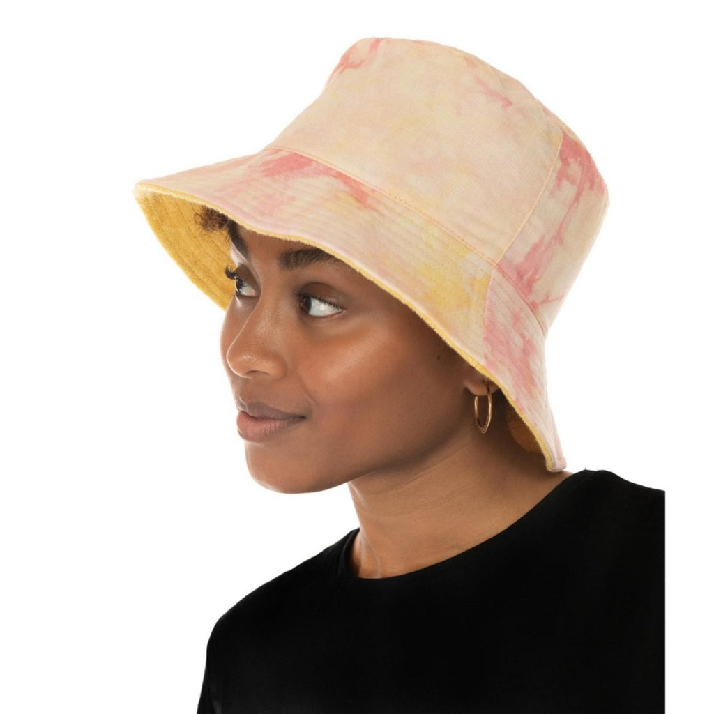 NEW Jenni Reversible Terry Cloth Hat, Pink Yellow One Size New w/Tag