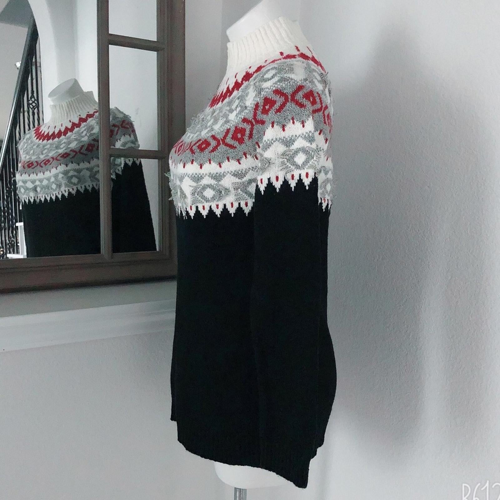 J.Jill Festival Cottage Fair Isle Sweater Black Mul Pullover, Size XS New w/Tag