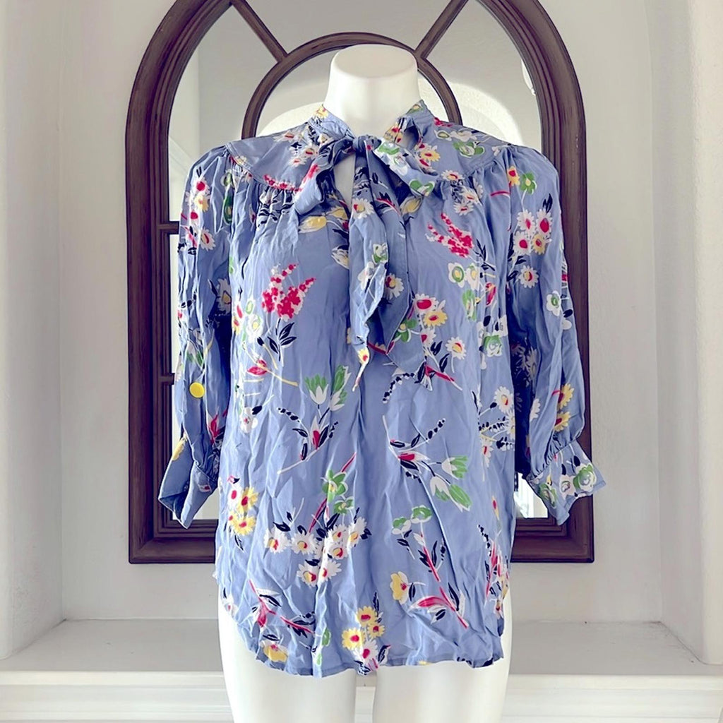 Polo Ralph Lauren Floral Neck Tie Blouse Size XS EXCELLENT!