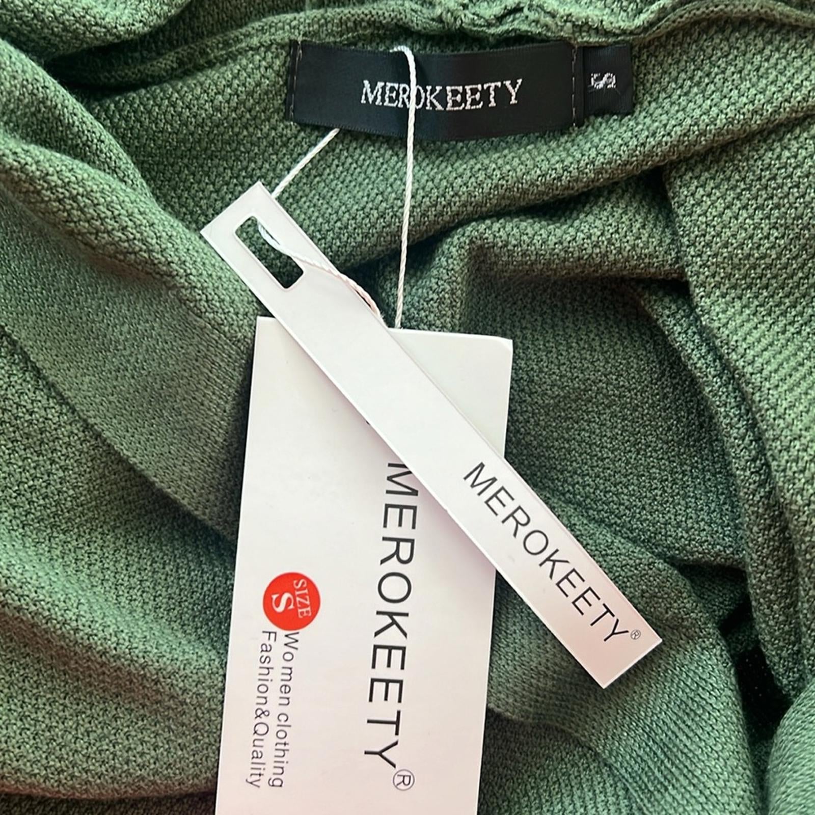 NWT Merokeety Long Cardigan w/Pockets Open Front in Olive, Size S New w/Tag