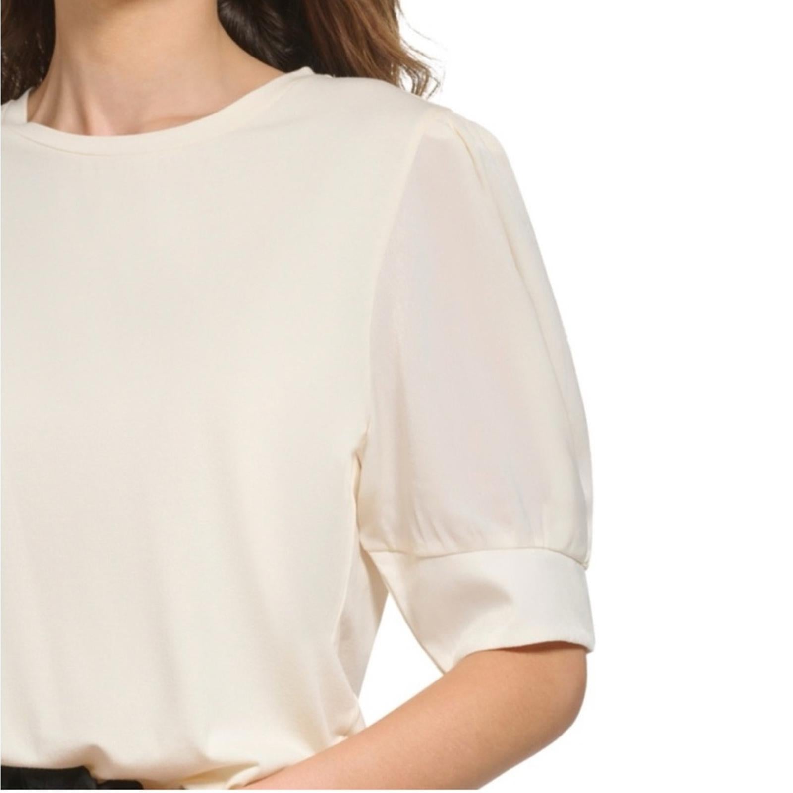 DKNY Elbow Sleeve Knit Top in Egg Nog, Size XL, New w/Tag Retail $69