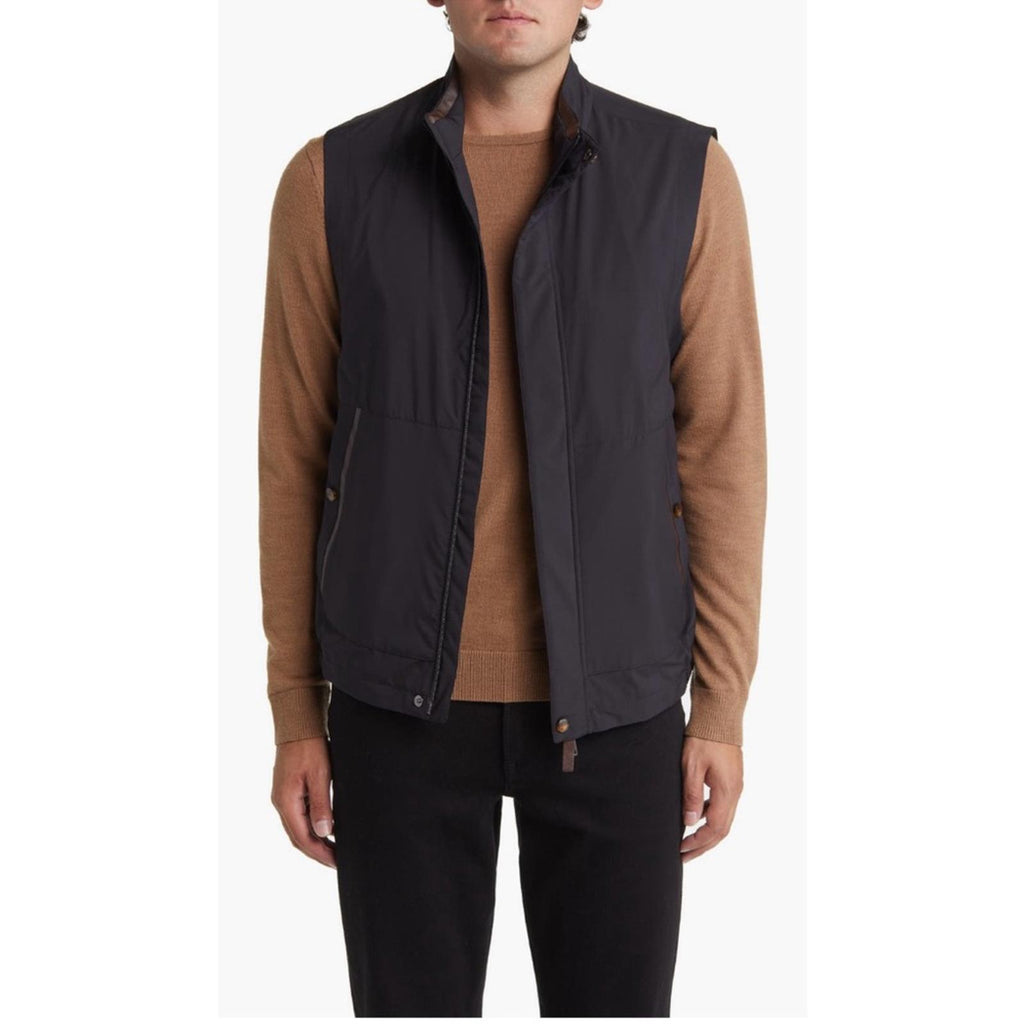 CANALI Rain & Wind Tech Padded Shell Gilet Zip Vest Navy, Size US 32 | EU 48 NEW